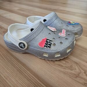 Crocs Girls Silver Sparkle Slip On Sandals